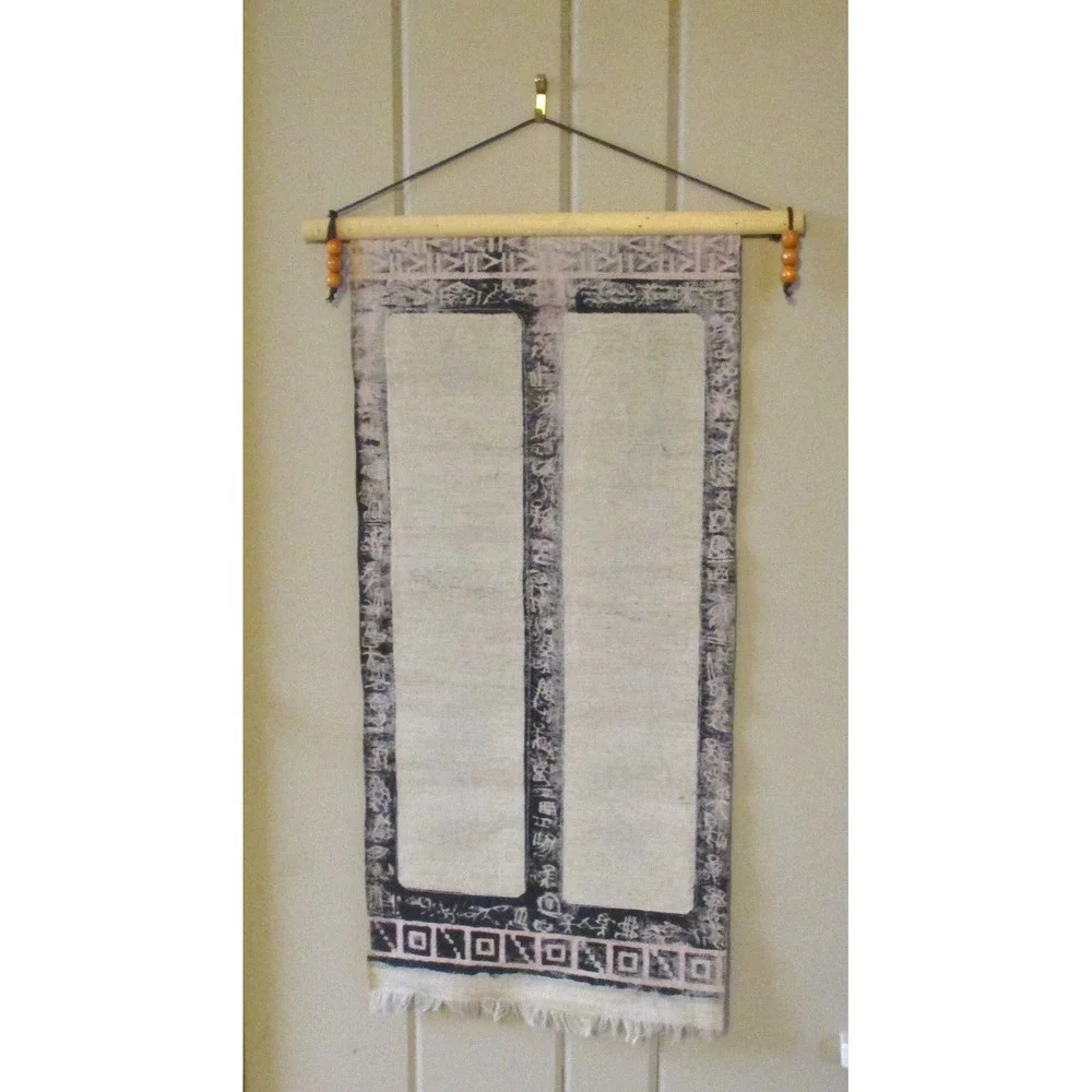Chinese Naxi Dongba Batik Wall Hanging Scroll Pictograph Calligraphy Folk Art